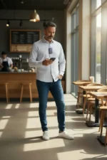 ⁦חולצה מכופתרת 100% כותנה סקיני נון איירון⁩ – תמונה ⁦2⁩